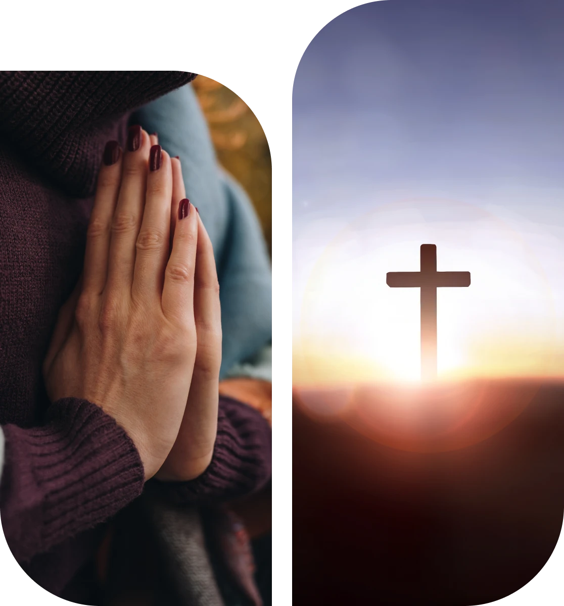 Spiritual reflection with hands and cross